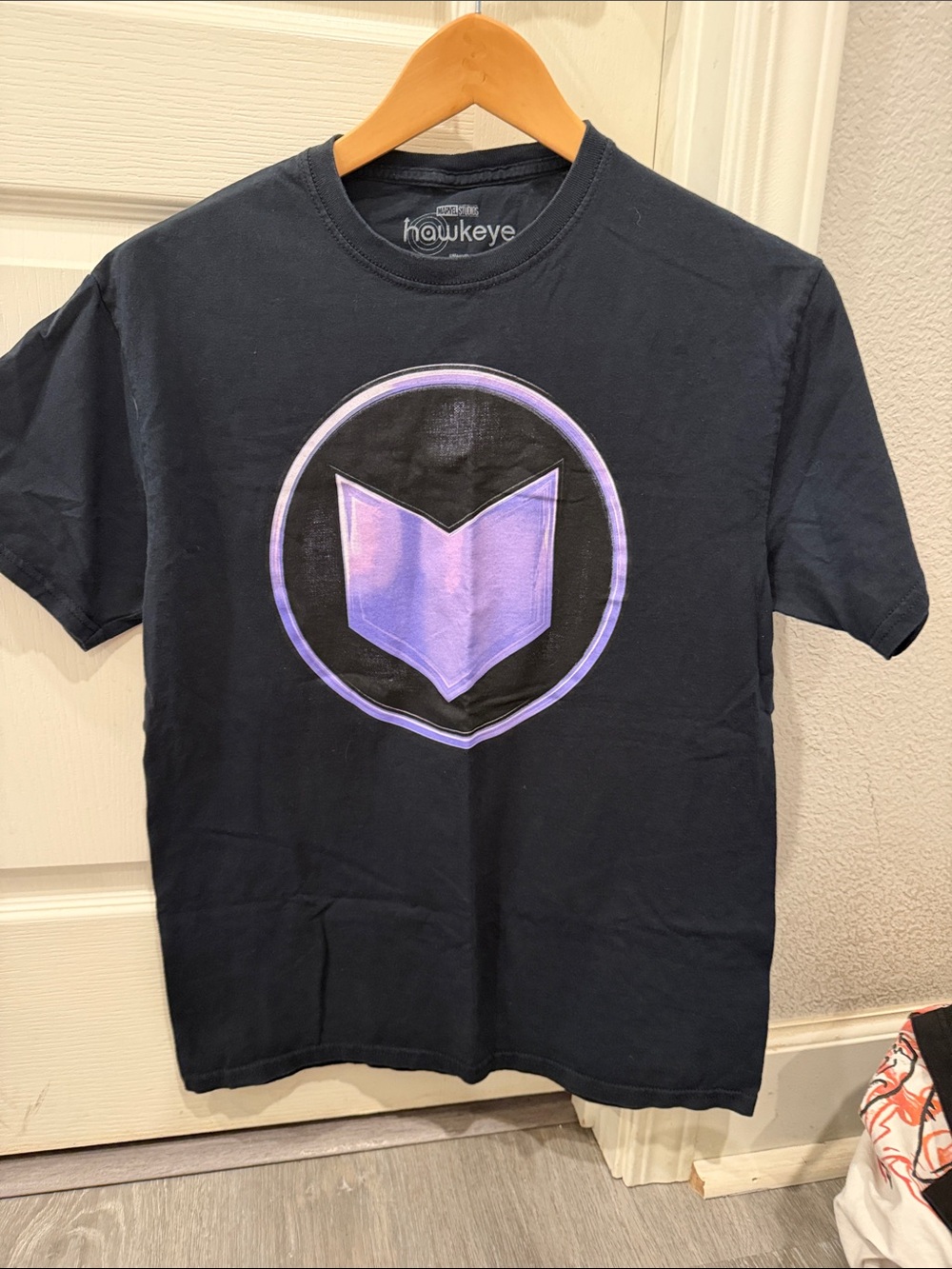 Men’s Marvel Hawkeye Black T-Shirt with Purple Logo
